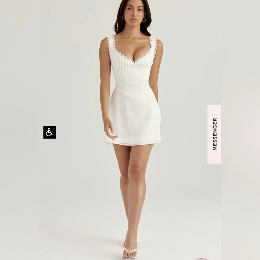 House Of CB White Tilly Pin Tuck Mini Dress feminine sexy girly fairy soft girl - Picture 2 of 16